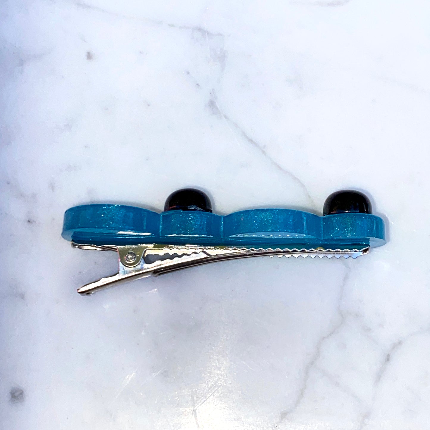 Black onyx gemstone blue resin Hair Clip