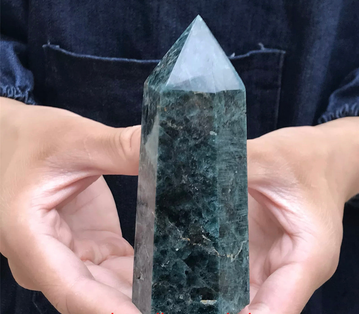 Natural Blue Apatite Gemstone Tower Point Obelisk