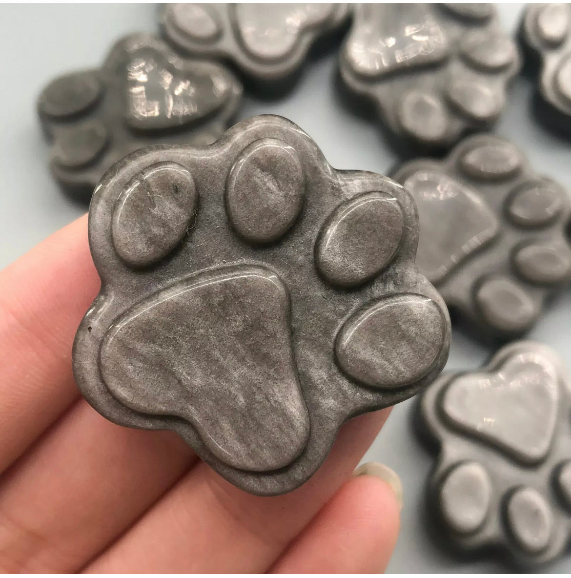 Silver obsidian dog cat paw