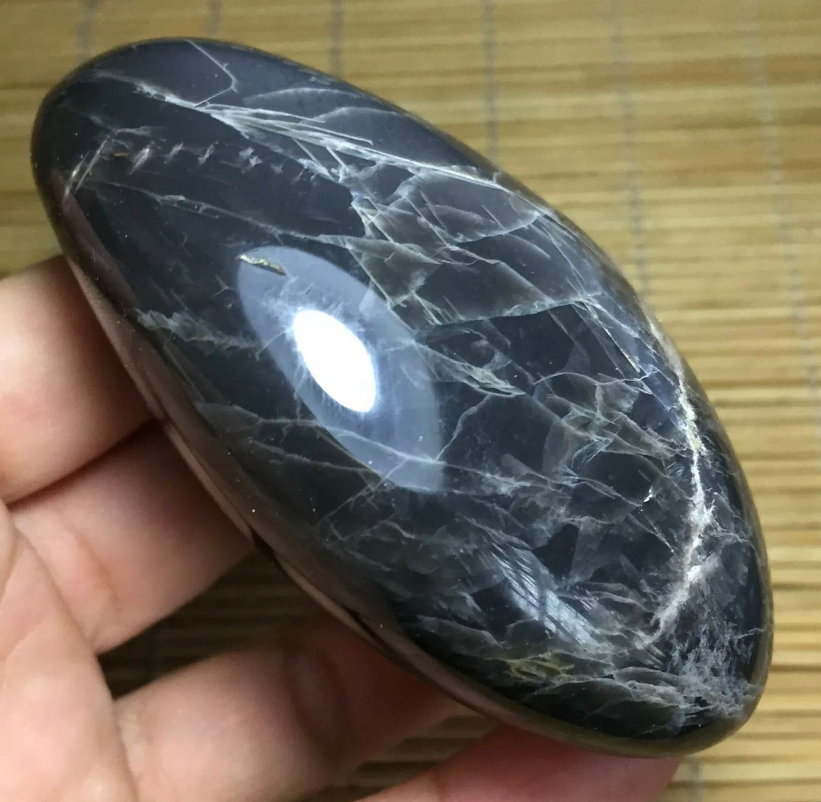 Natural grey moonstone healing palm stone