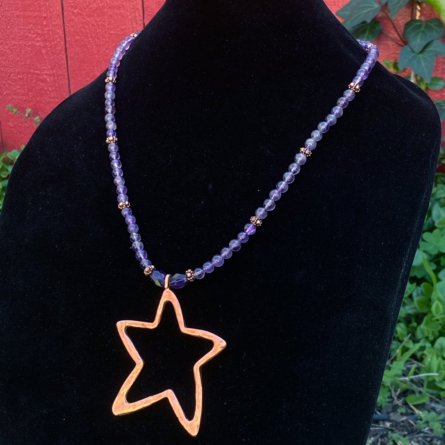 Amethyst and Copper Star pendant Necklace