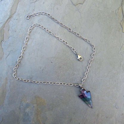 Unisex Fluorite Gemstone Arrowhead on Sterling Silver Chain