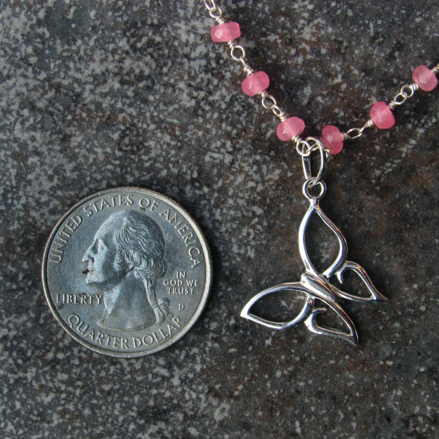 Pink Chalcedony and Sterling Silver Butterfly