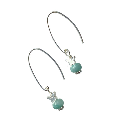 Emerald gemstones and Sterling Silver Butterfly dangle and drop Earrings