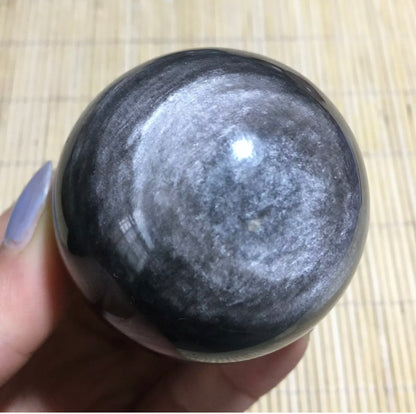 Natural Silver Obsidian Sphere - Crystal Reiki Healing Ball - 5 sizes