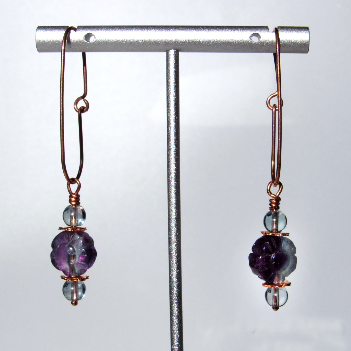 Fluorite gemstone Flowers on Copper wire loop Earrings