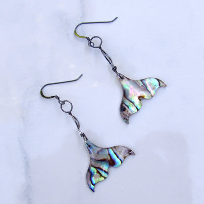 Mermaid Tail Ablaone Earrings on Oxidized  Sterling Silver