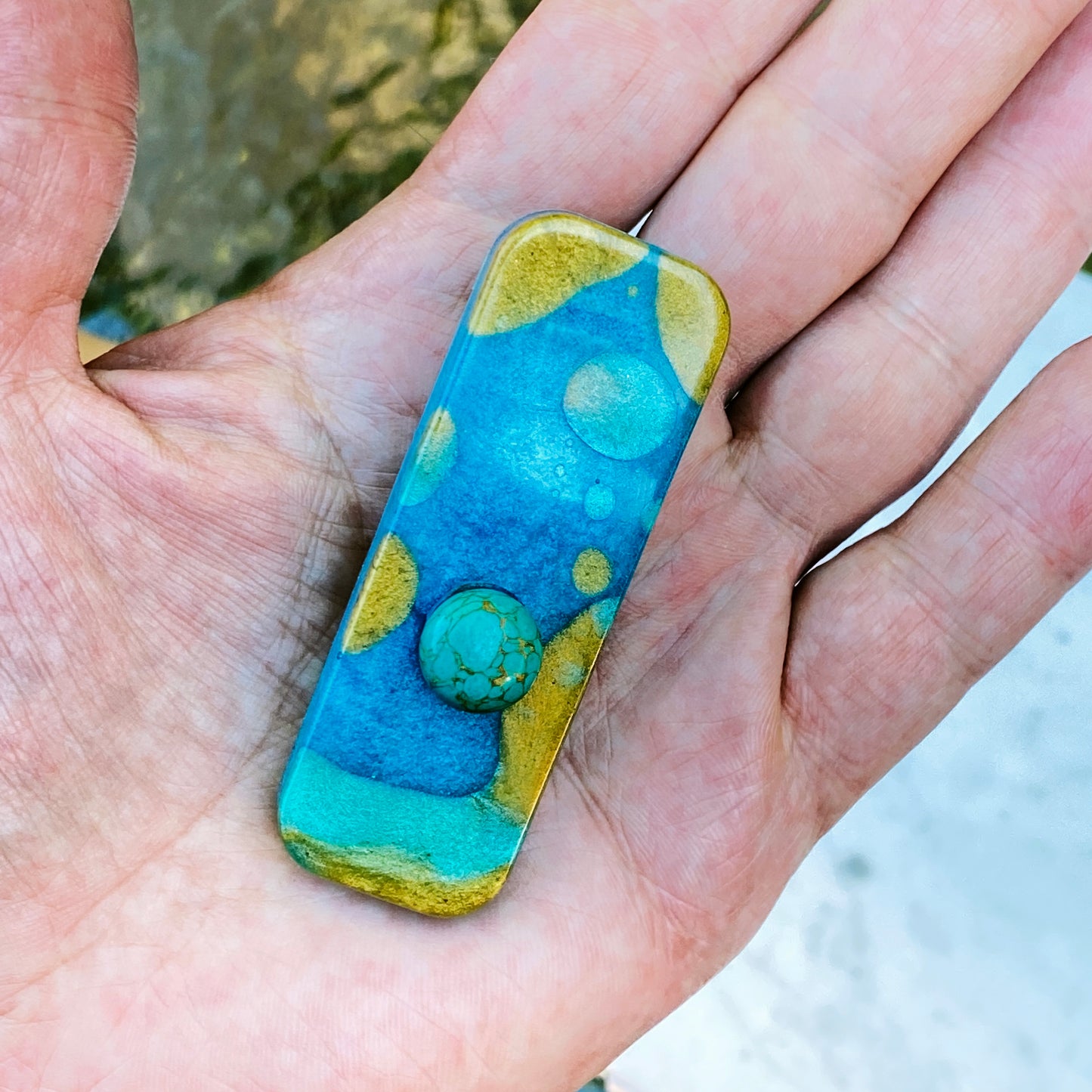 Turquoise gemstone and poured resin Hair Clip