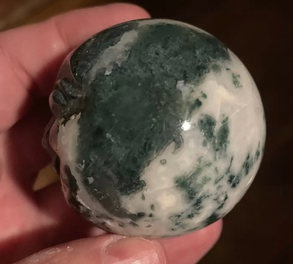 Natural Moss Agate Smiley Face Moon