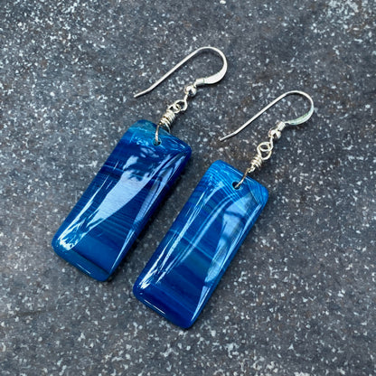 Blue Agate Drop Earrings Wrapped with Sterling Silver