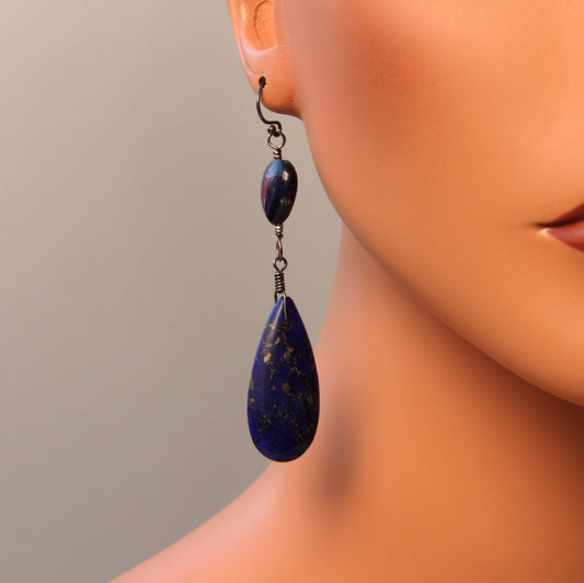 Lapis Lazuli gemstone Long Drop Earrings