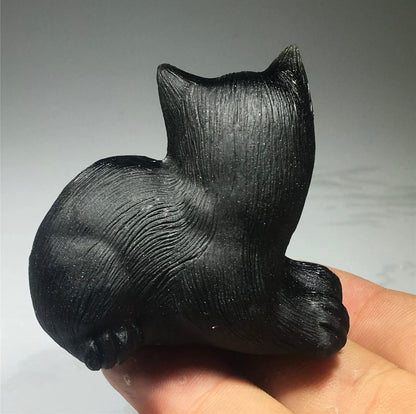 Natural Black Obsidian Lying Down Cat