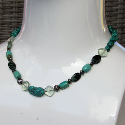 Turquoise, Fluorite gemstone, and Sterling Silver Necklace