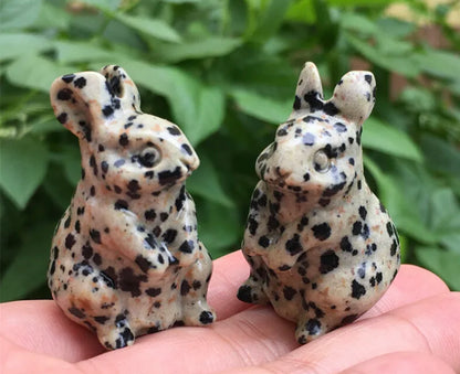 Natural Dalmatian Jasper Bunny Rabbit Figurine