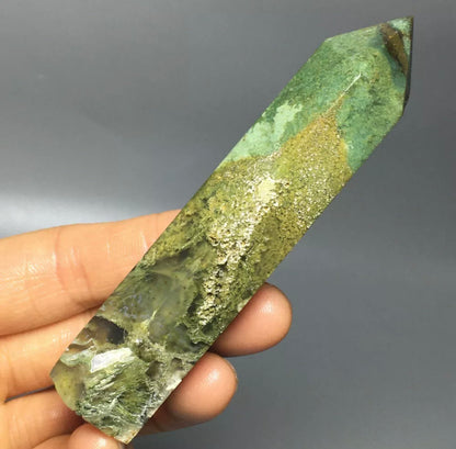 Natural moss agate gemstone Tower point wand