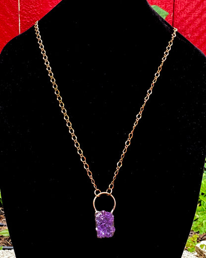 Amethyst and copper long necklace