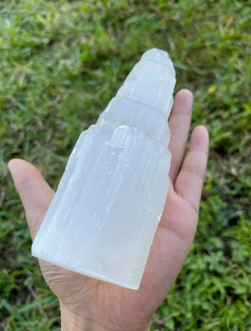 Large Selenite Gemstone Crystal Tower 6" Tall