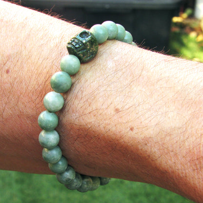 Men’s Green Jasper and Pyrite Skull Bracelet