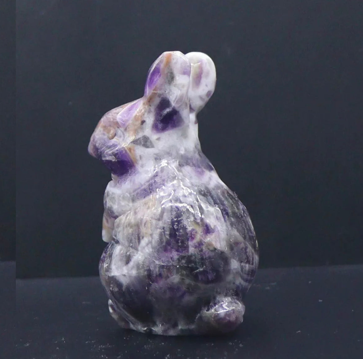 Natural amethyst gemstone bunny rabbit crystal figurine