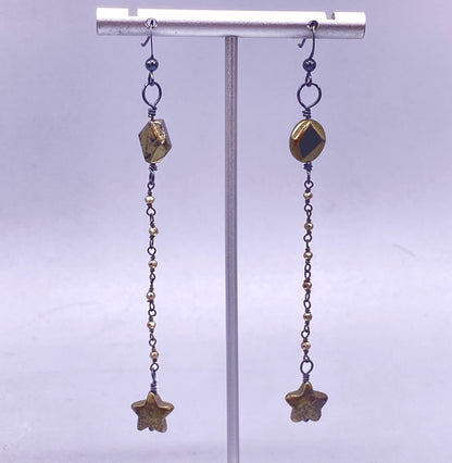 Pyrite Star and Sterling Silver Dangle Earrings