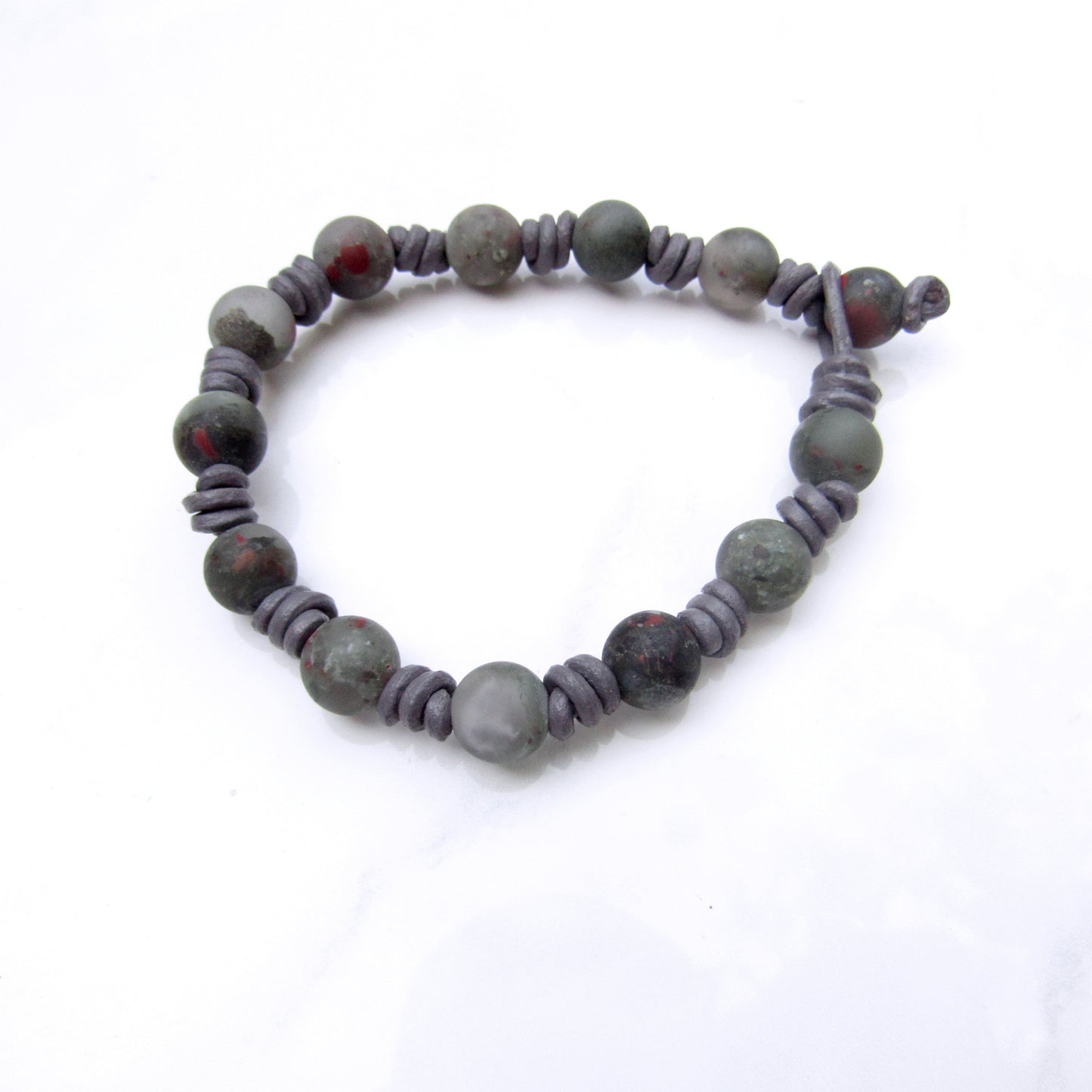 Men’s African Blood Stone Leather Bracelet