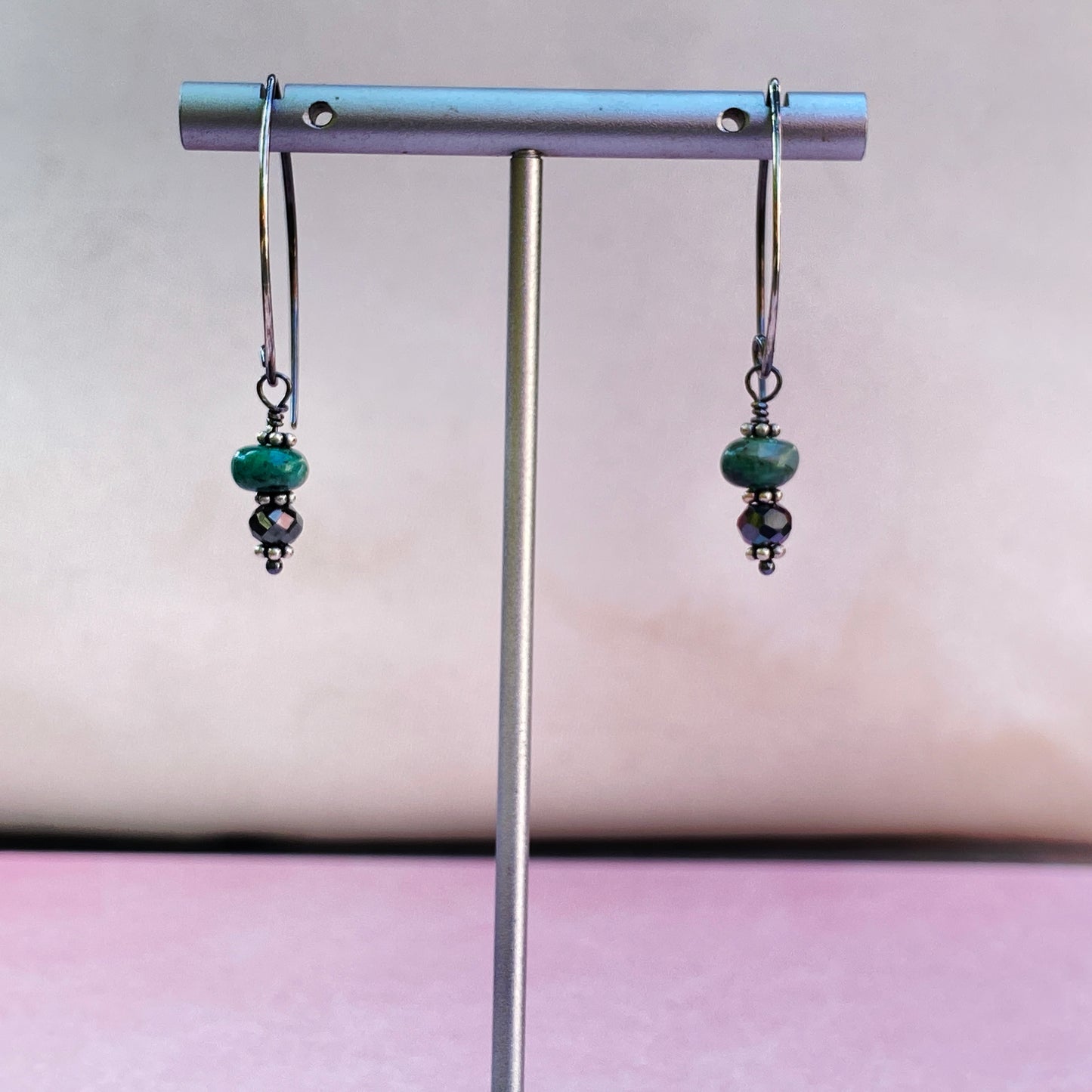 Black Diamond and Emerald gemstone Earrings