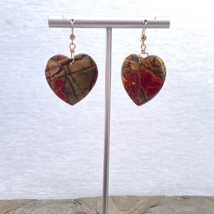 Picasso Jasper gemstone Heart Earrings with 14 Kt GF ear wire