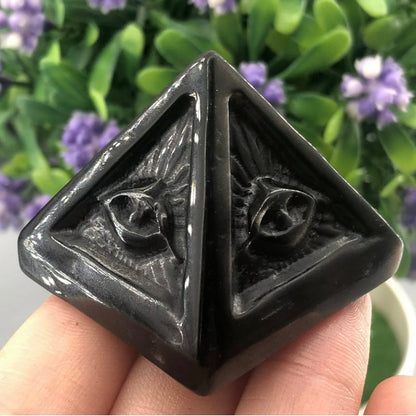 Natural Silver Obsidian gemstone carved Pyramid Eye of Protection