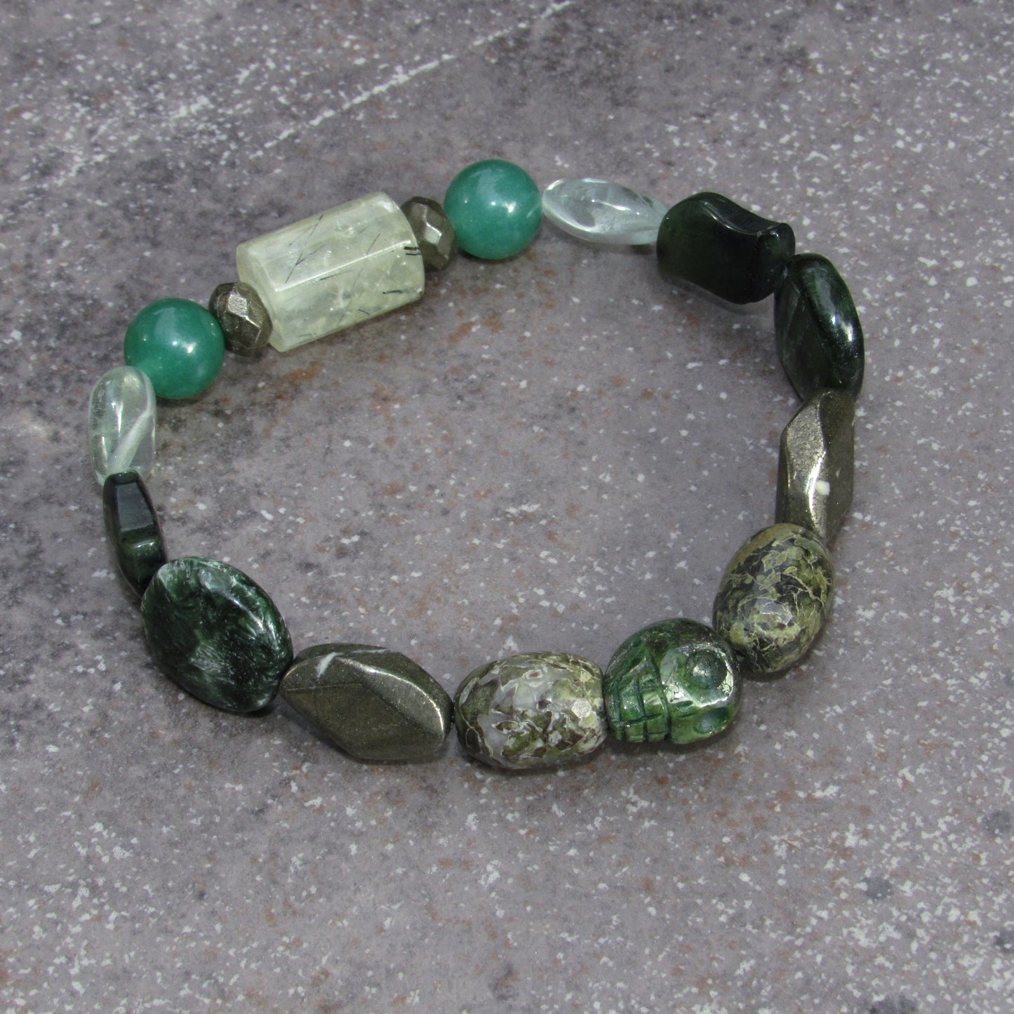 Green Prehnite Gemstone Skull Beaded Gemstone Bracelet