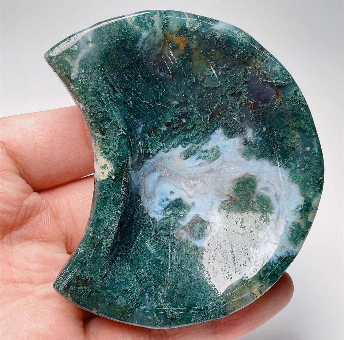 Natural Green Moss Agate Moon gemstone Jewelry dish