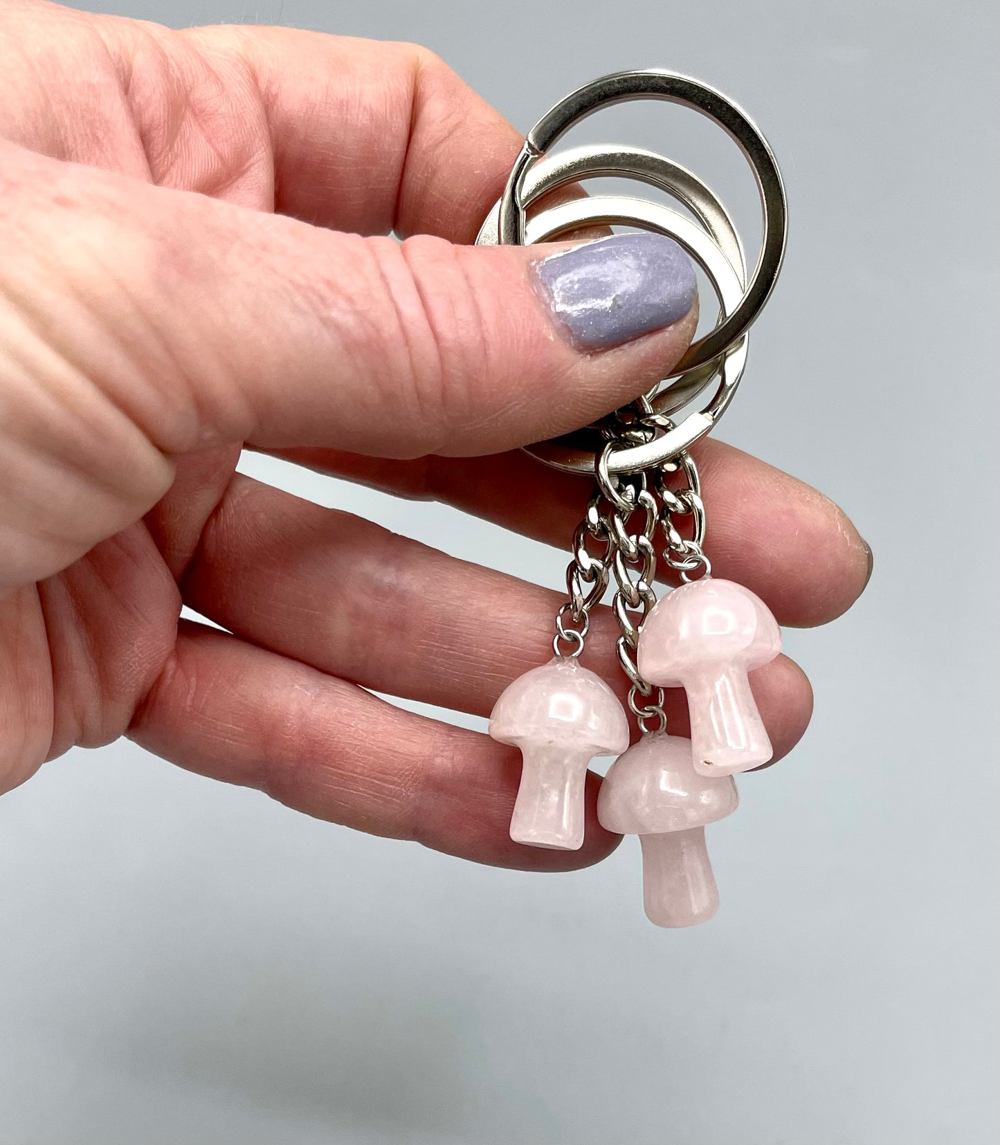 Rose Quartz Mushroom Keychain