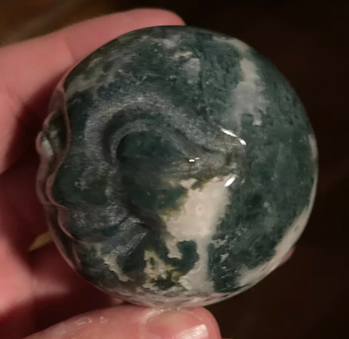 Natural Moss Agate Smiley Face Moon