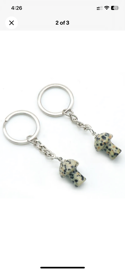 Dalmatian Jasper Mushroom Keychain