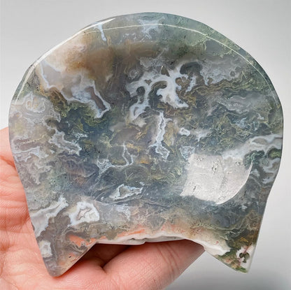 Natural Moss Agate Kitty Cat jewelry dish