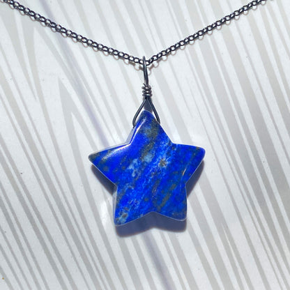 Lapis Lazuli Star on Oxidized Sterling Silver Chain