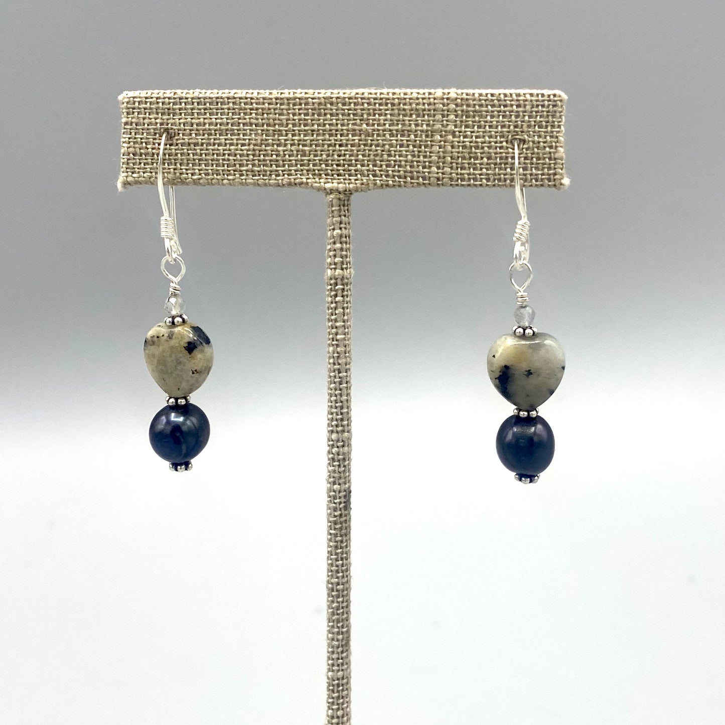 Black Pearl, Labradorite, and Sterling Silver Earrings