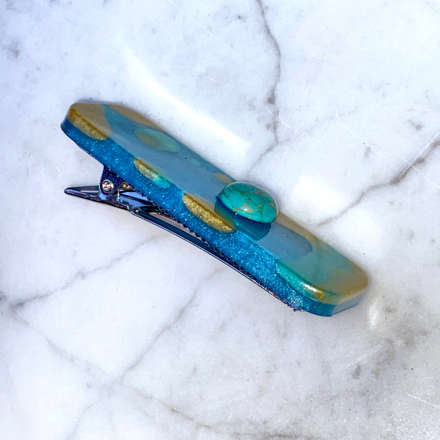 Turquoise gemstone and poured resin Hair Clip