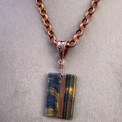 Tiger eye gemstone pendant on Copper Chain