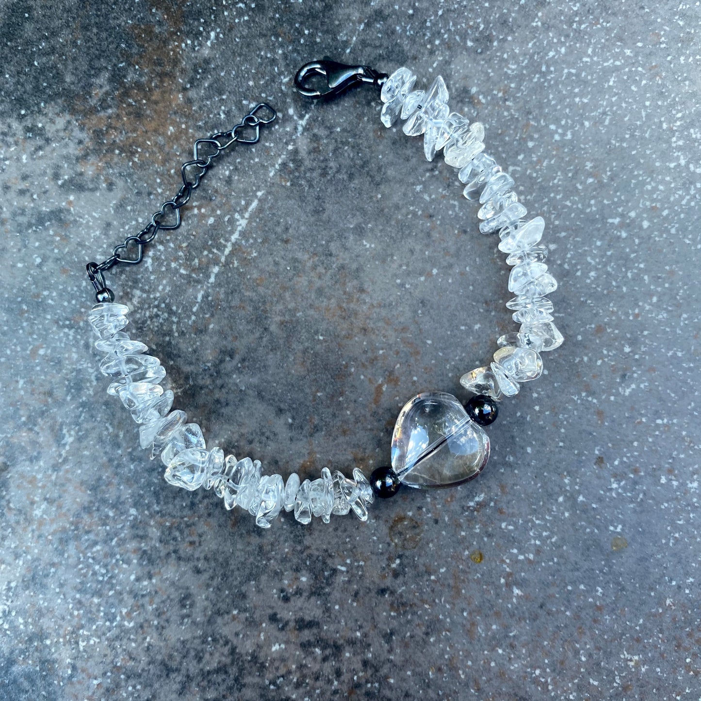 Clear Quartz gemstone Heart Bracelet