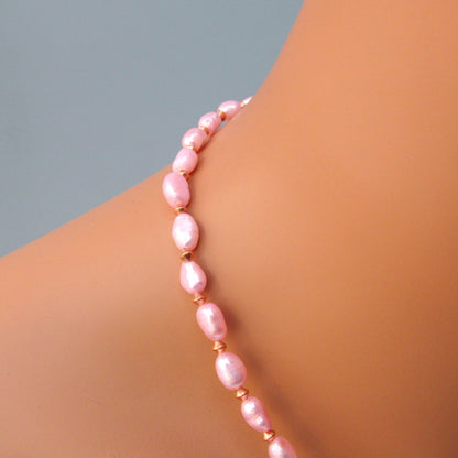 Pink Freshwater Pearls and Copper Necklace