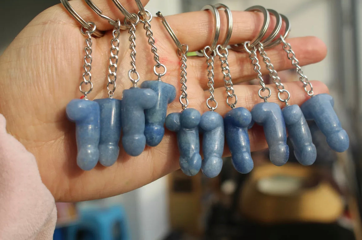 Natural Blue Aventurine Crystal Gemstone Penis keychain