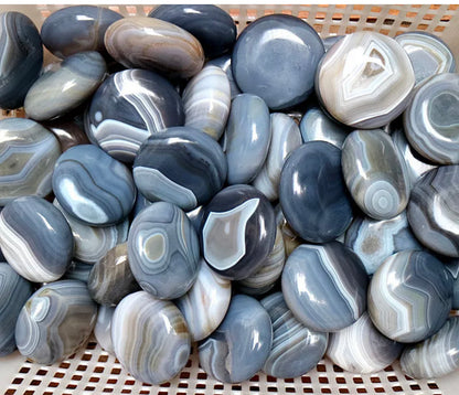 Natural Brazilian Blue Banded Agate Palm Stone