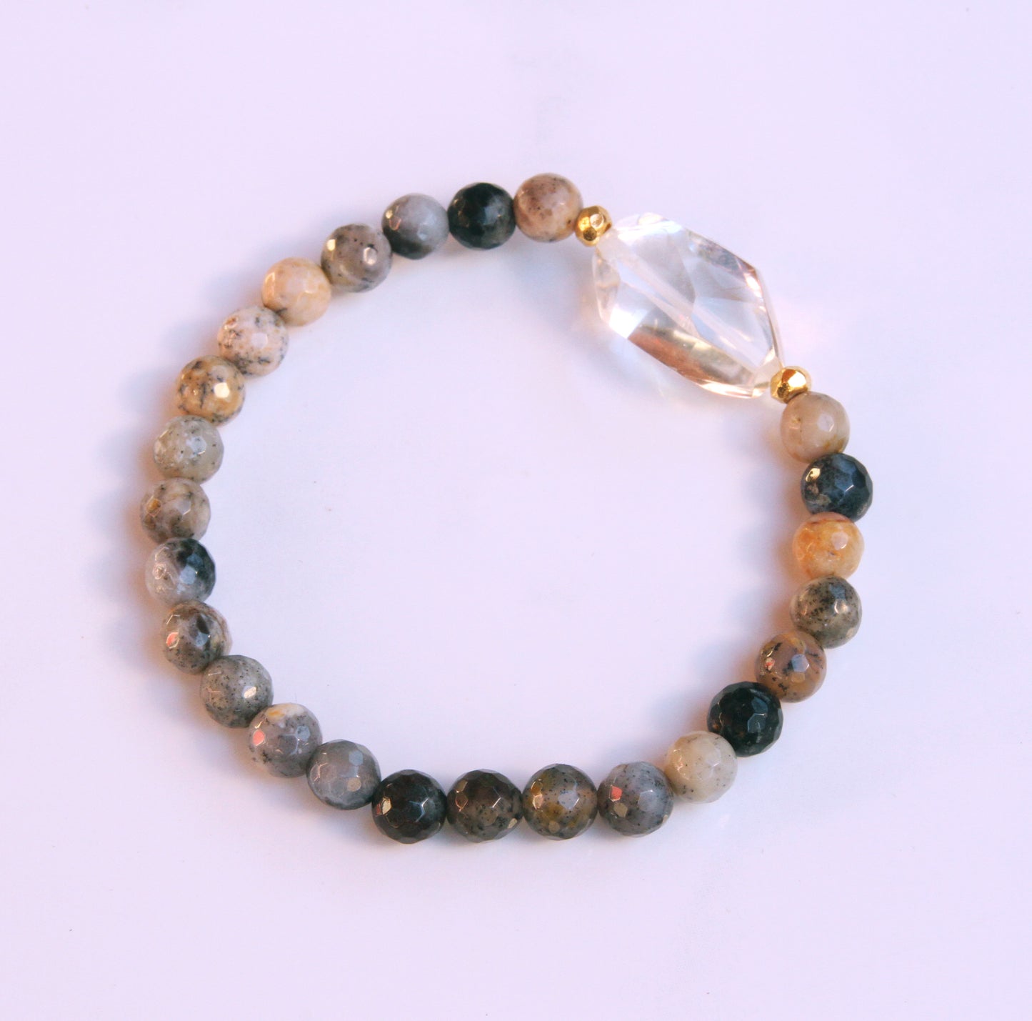 Natural Rainbow Opal gemstones, Lemon Quartz, 18 Kt Gold bracelet