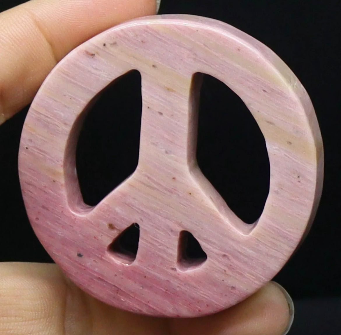 Natural Rhodonite Peace Sign figurine