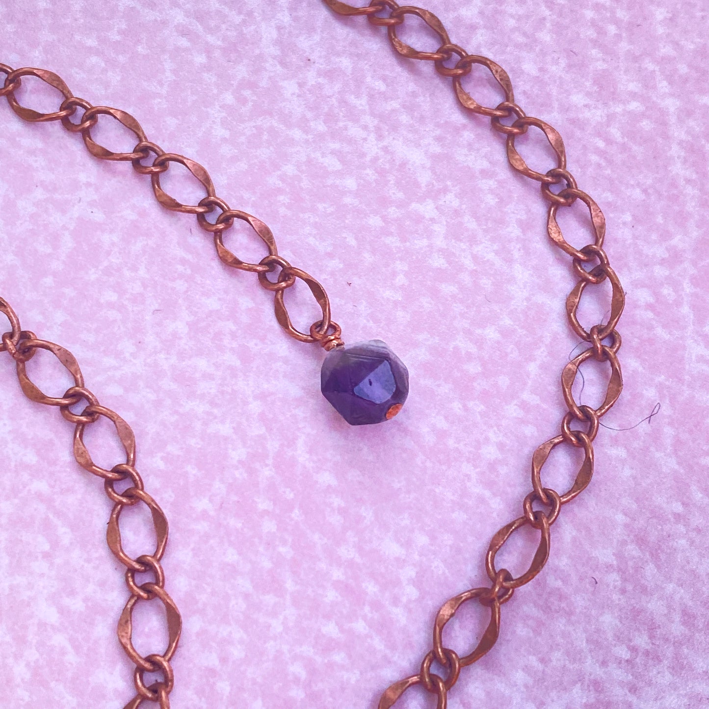 Amethyst Heart on Brass Heart Chain