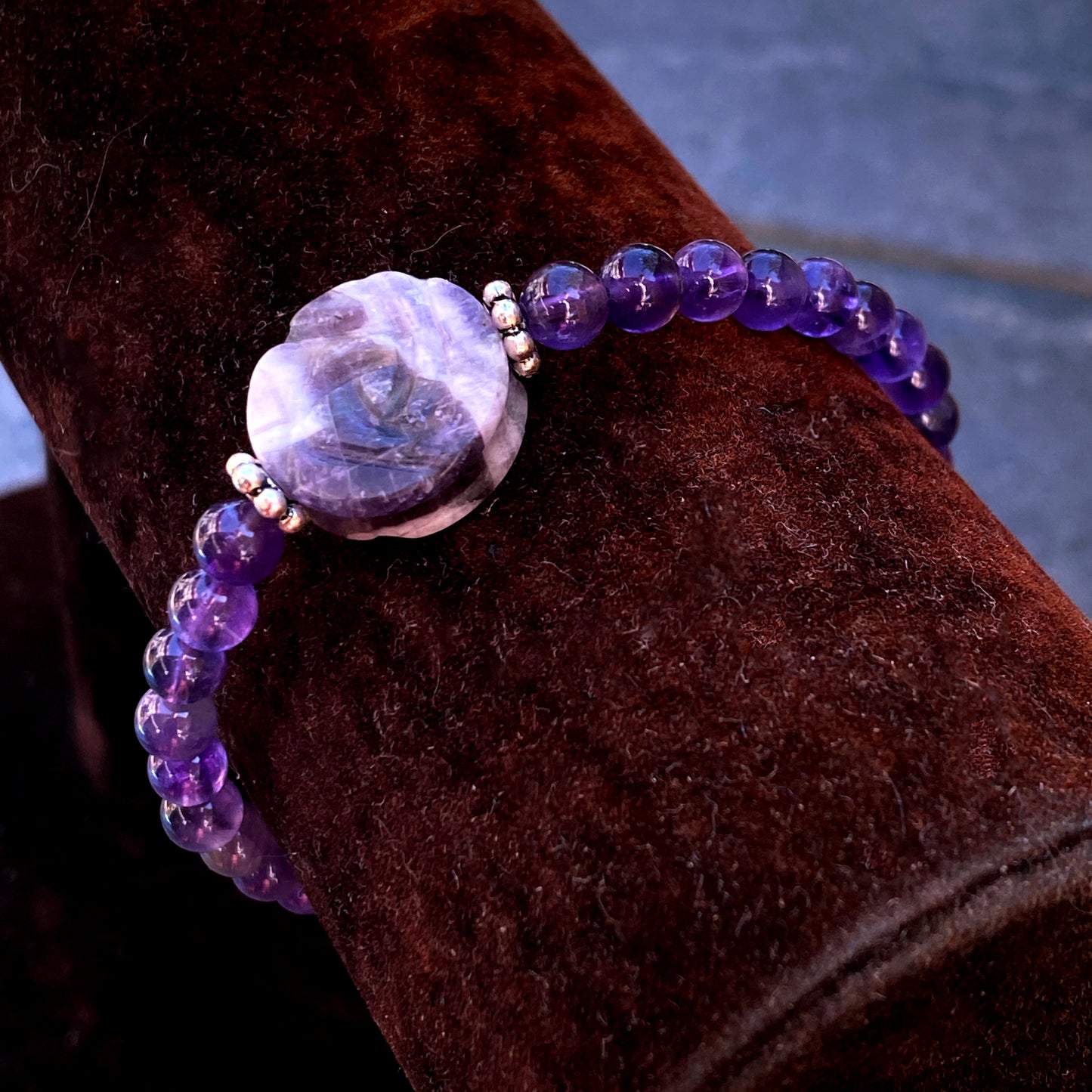 Amethyst gemstone Flower and Copper Bracelet