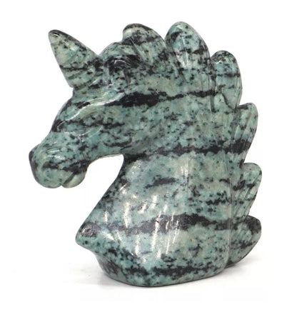 Natural Green Zebra Jasper Crystal Unicorn Head