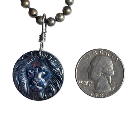 Hematite Lion Pendant on Patina copper chain Necklace