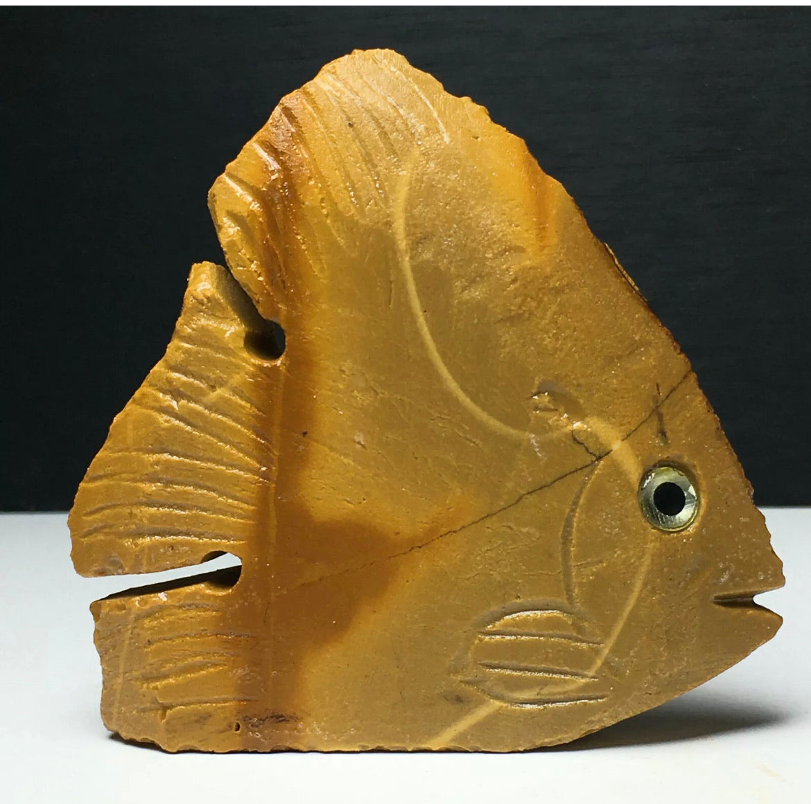 Natural Mookaite gemstone Tropical Fish Carving