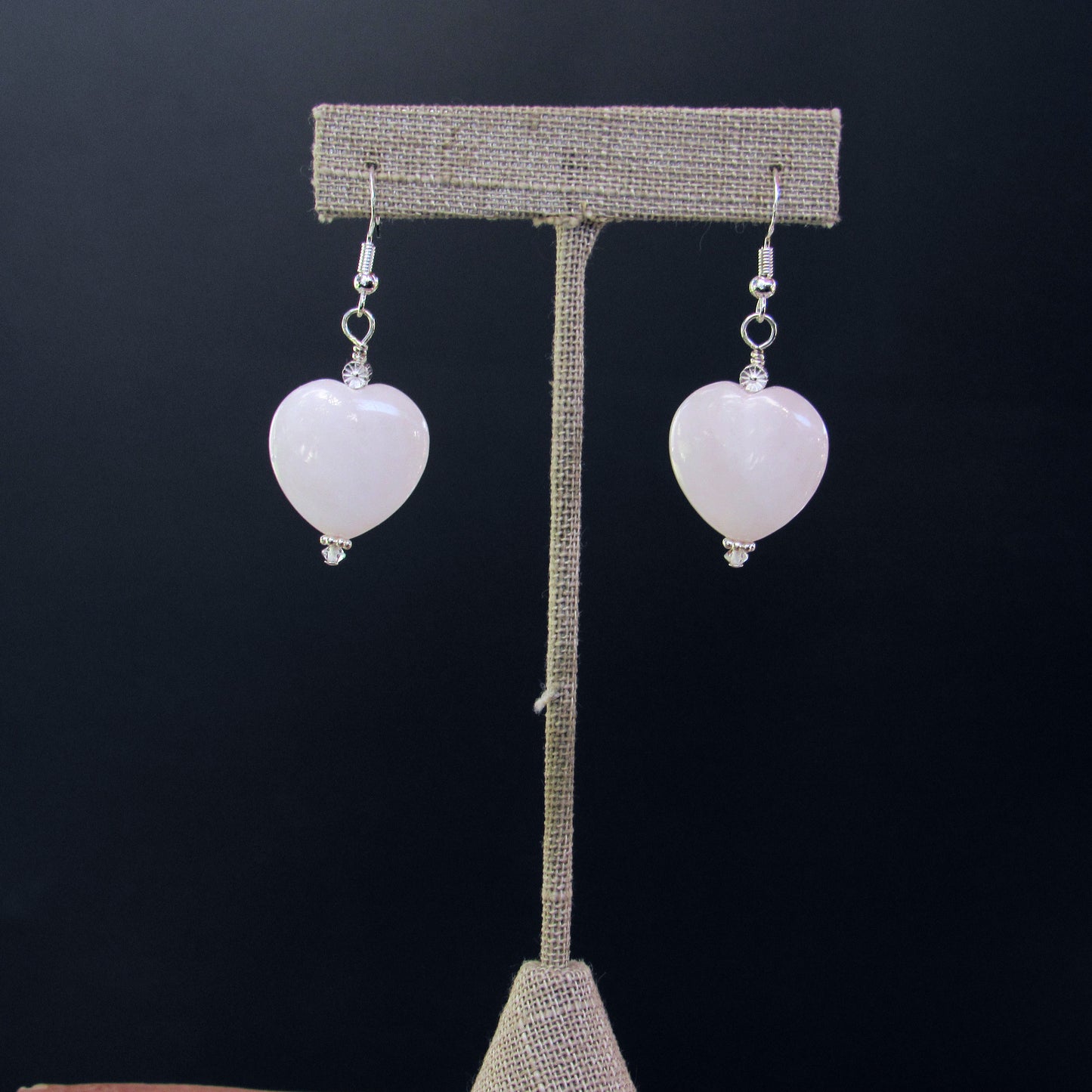 Rose Quartz Gemstone Hearts and Sterling Silver Drop Earrings